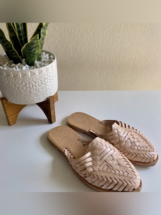 Handmade Shoes - Handwoven Leather Huarache Mules Slip On Clogs Artisan Boho Sandals Off White 8